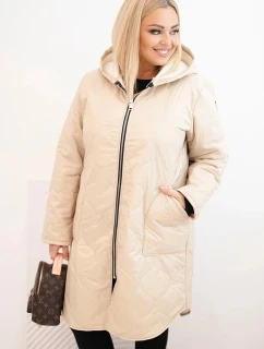 Dámská zimní prošívaná bunda Plus Size s kapucí béžová