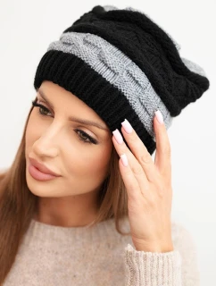 Dámská zimní čepice z vlny s dekorativním vzorem K446 šedá + černá
