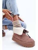 Šnekové na platformě s kožešinou bežová Olimuka