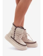 Dámské Sněhule S Výšivkou Na Platformě Světle Béžové Naleris