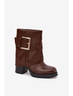 Dámské Zateplené Boty Na Podpatku Se Zlatou Sponou Hnědé Milira