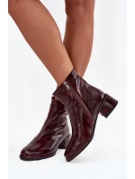 Dámské kožené botky na podpatku D&A, zateplené – bordó