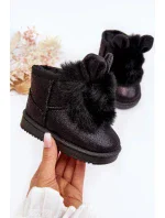 Dívčí Sněhové Teple Boty S Kožešinou S Ušima černé Betty