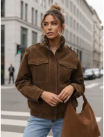 Dámská semišová bunda / bomber TY5578 Tmavě hnědá - Fashion Street