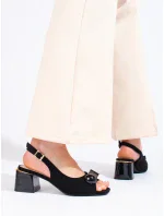 Moderní černé  sandály dámské na širokém podpatku