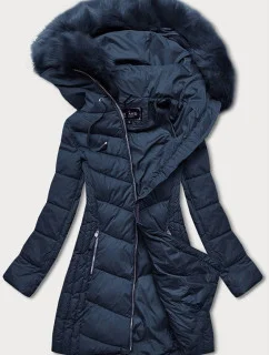 Tmavě modrá dlouhá dámská prošívaná zimní bunda (7689)