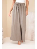 Dámské široké bavlněné kalhoty s gumou v pase fango