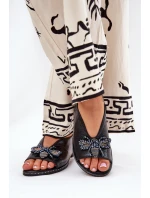 Lesklé Dámské Sandály S Dekorací Plné Černé Russona