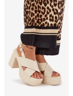 Dámské Sandály Na Podpatku A Platformě Z Eko Kůže Světle Béžové Annavin