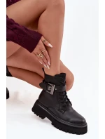 Kožené workery dámské zateplené s ozdobnou sponou D&A MK52-032 Černé Kožené workery dámské zateplené s ozdobnou sponou D&A MK52-032 Černé