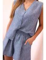 Dámská viskózová souprava – vesta na knoflíky a šortky džínový melír