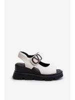 Dámské sandály na platformě a klínu z eko kůže Bílé Vinceza 58292