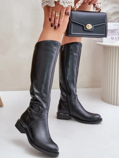 Zazoo 70140 Kožené dámské kozačky nad kolena zateplené černé