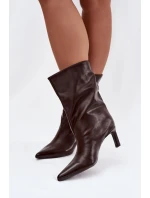 Vklouznout dámské kotníkové boty na podpatku z eko kůže čokoládové Norell