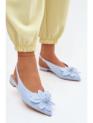 Dámské sandály na ploché podrážce s dekorativním květem modré Telivette