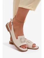 Kožené dámské sandály na nízkém podpatku S.Barski KV61-6076 béžové