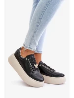 Kožené Dámské Tenisky Na Platformě S Broží Vinceza Černé