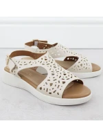 Dámské vyvýšené krémové ažurové sandály Sergio Leone SK-850