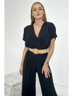 Kombinéza s ozdobným páskem v pase černá