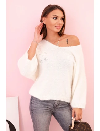 Dámský svetr z mohairu volného střihu s výstřihem do V ecru