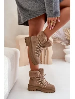 Dámské Šněrovací Boty S Kožíškem Tmavě Béžové Vaminia