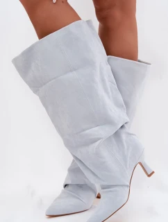 Kozačky s širokým horním lemem a našitím na podpatku Modré Harela