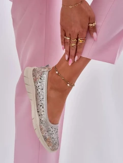 Dámské kožené perforované baleríny Leaneila – zlaté