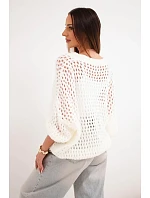 Dámský svetr oversized se vzorem na knoflíky zapínaný ecru barvě Dámský svetr oversized se vzorem na knoflíky zapínaný ecru barvě