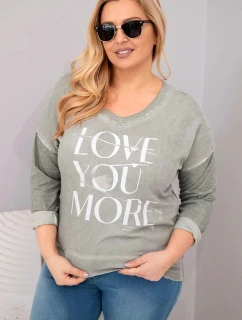 Dámská blůza Plus Size s nápisem Love You More khaki