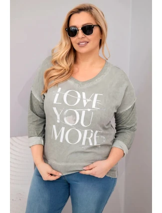 Dámská blůza Plus Size s nápisem Love You More khaki