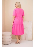 Dámské bavlněné plus size šaty s krátkým rukávem a volánem růžová