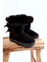 Dětské Teplé Sněhule Semišové s Mašlemi Černe Funky