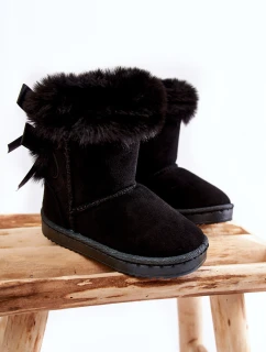 Dětské Teplé Sněhule Semišové s Mašlemi Černe Funky