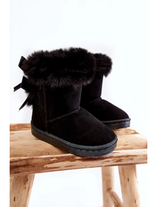 Dětské Teplé Sněhule Semišové s Mašlemi Černe Funky