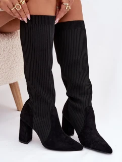 Dámské kozačky na podpatku Černé Yserine