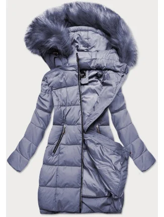 Dámská zimní prošívaná bunda ve vřesové barvě s kapucí (7702)