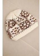 Dámská zimní čepice s barevným vláknem a silným lemem K355 ecru+cappuccino+rudy