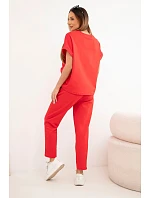 Bavlněný komplet halenka + kalhoty červený