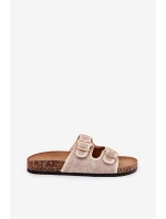 Dámské Textilní Pantofle Na Korek Platformě S Přezkami Béžové Osoffe