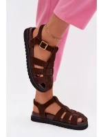 Dámské římské sandály s zlatou sponou na platformě Čokoládová Terelina