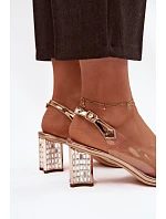 Dámské sandály na podpatku s ozdobou D&A MR52-238 Růžové zlato - D&A