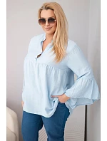 Dámská viskózová halenka Plus Size s volánovým rukávem a výstřihem do V modrá Dámská viskózová halenka Plus Size s volánovým rukávem a výstřihem do V modrá