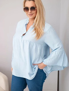 Dámská viskózová halenka Plus Size s volánovým rukávem a výstřihem do V modrá