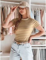LINESS dámské pruhované basic tričko camel FashionStreet RY2819