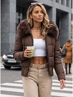 Dámská zimní prošívaná bunda s kožešinou, hnědá, FashionStreet TY5829 Dámská zimní prošívaná bunda s kožešinou, hnědá, FashionStreet TY5829