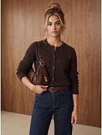 Dámský kardigan s knoflíky, čokoládová barva, FashionStreet MY2580 Dámský kardigan s knoflíky, čokoládová barva, FashionStreet MY2580