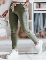 Dámské látkové chinos kalhoty s páskem ROSSALI olivové FashionStreet UY2596