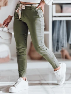 Dámské látkové chinos kalhoty s páskem ROSSALI olivové FashionStreet UY2596