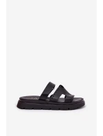 Dámské Pantofle Z Přírodní Kůže Na Platformě Zazoo 40440 Černé