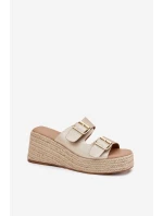 Dámské Pantofle Na Klínu S Pletením A Přezkami Zlaté Pasinea